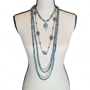 Necklace Lot of 3 Turquoise Colored Stackable Fashion Jewelry Bohemian